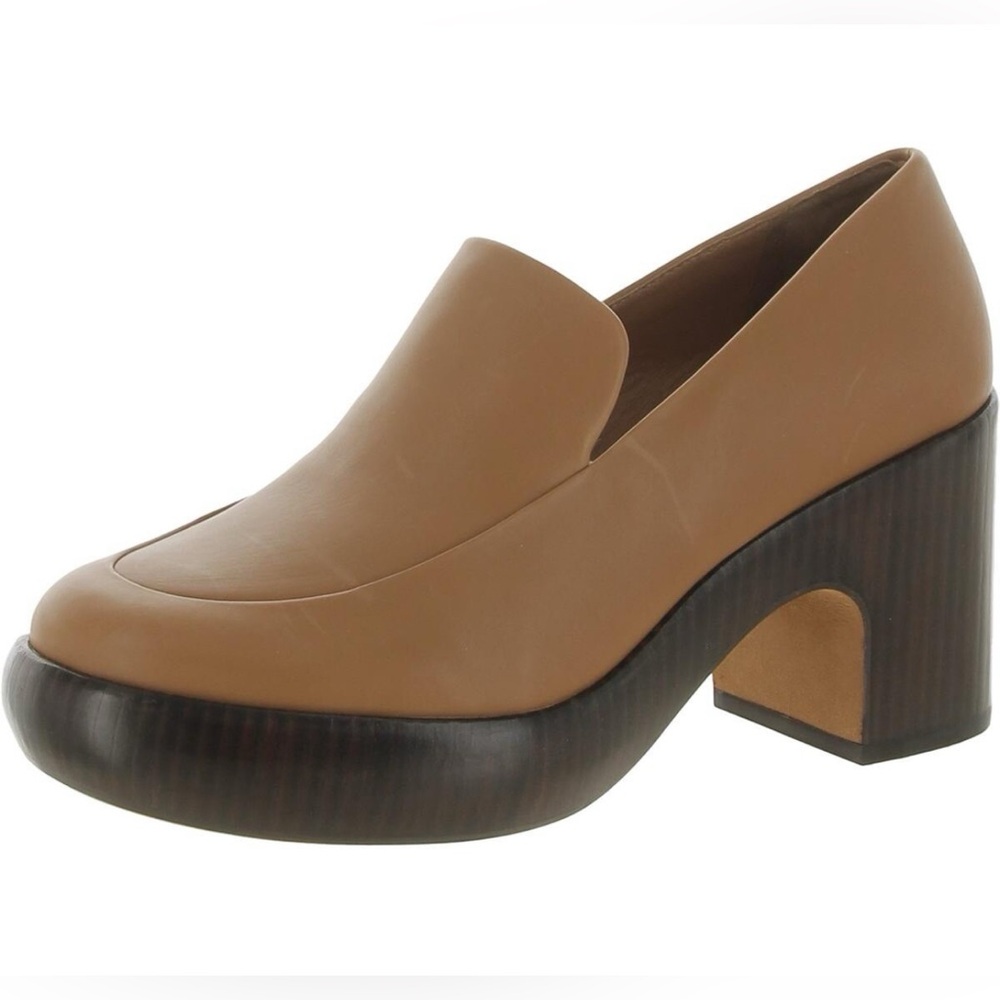 New in Box Vince Narissa Womens Leather Block Heel Platform Clogs Tan SZ 9M